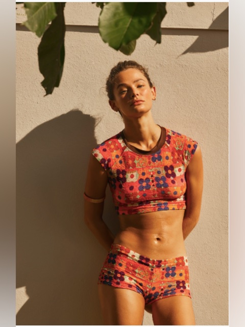 Free People free-est Sonny Printed Swim Tee Beach multicoloured crop top Size S
